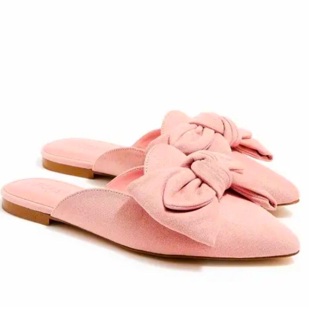 J. Crew Suede Bow Slide-On Mule Shoes, Pointed Toe, Blush, Sz. 9